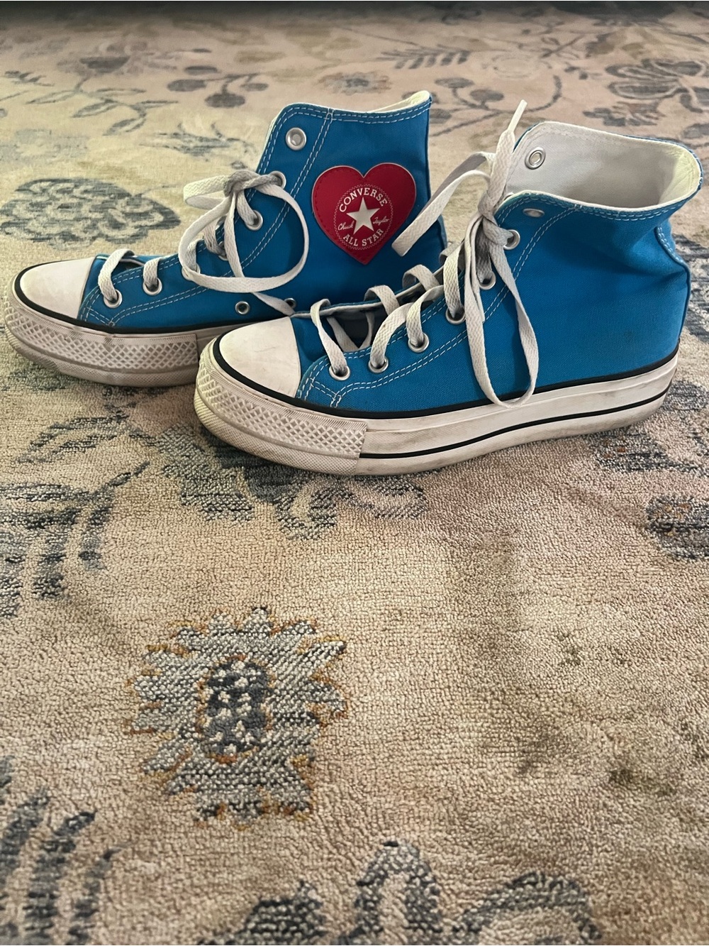 Converse Kids Blue High-Top Sneakers with Red Heart Patch